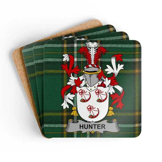Hunter Family Crest on Plaid Coaster Set product type
