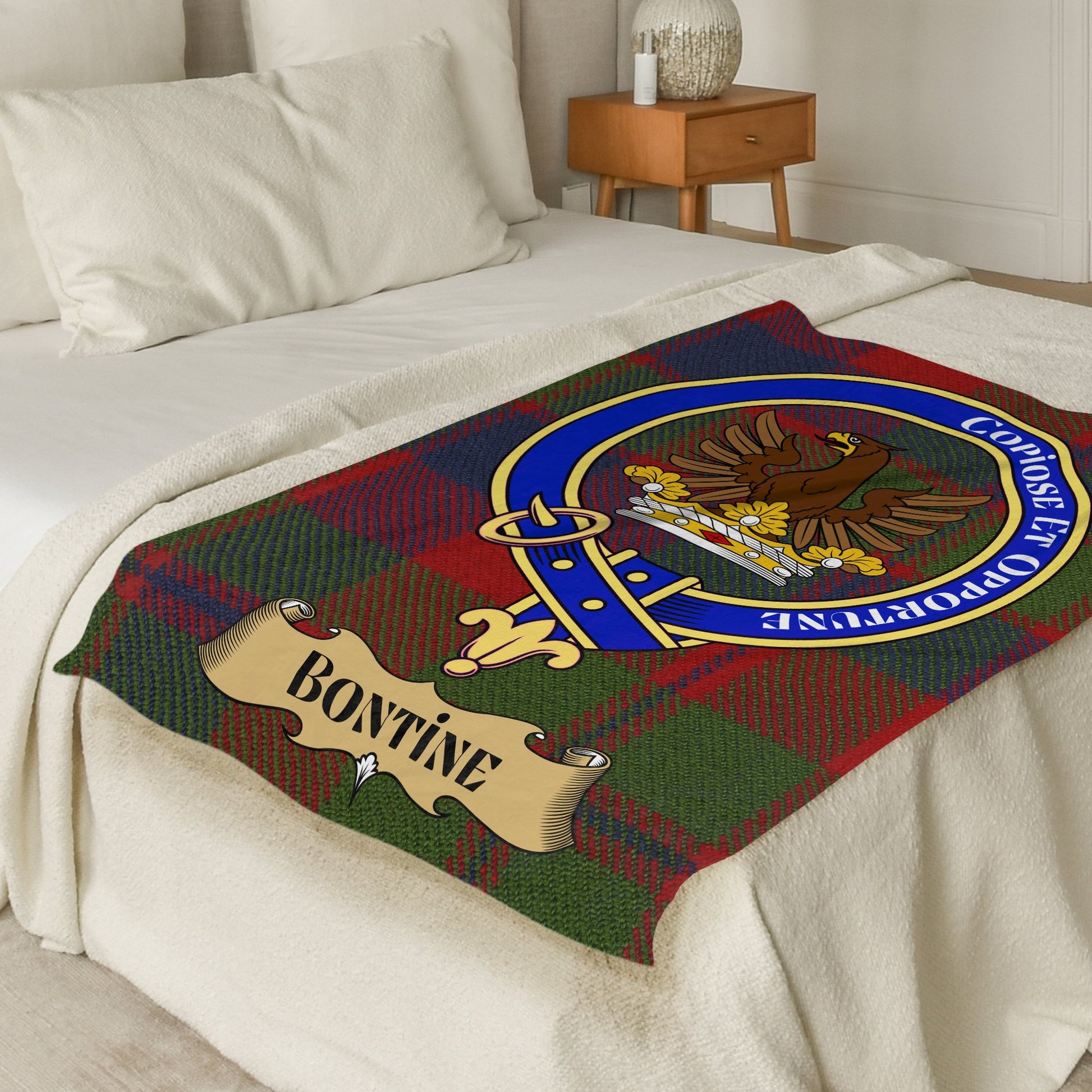 Scottish Clan Bontine Crest Tartan Throw Blanket - Living Stone Gifts