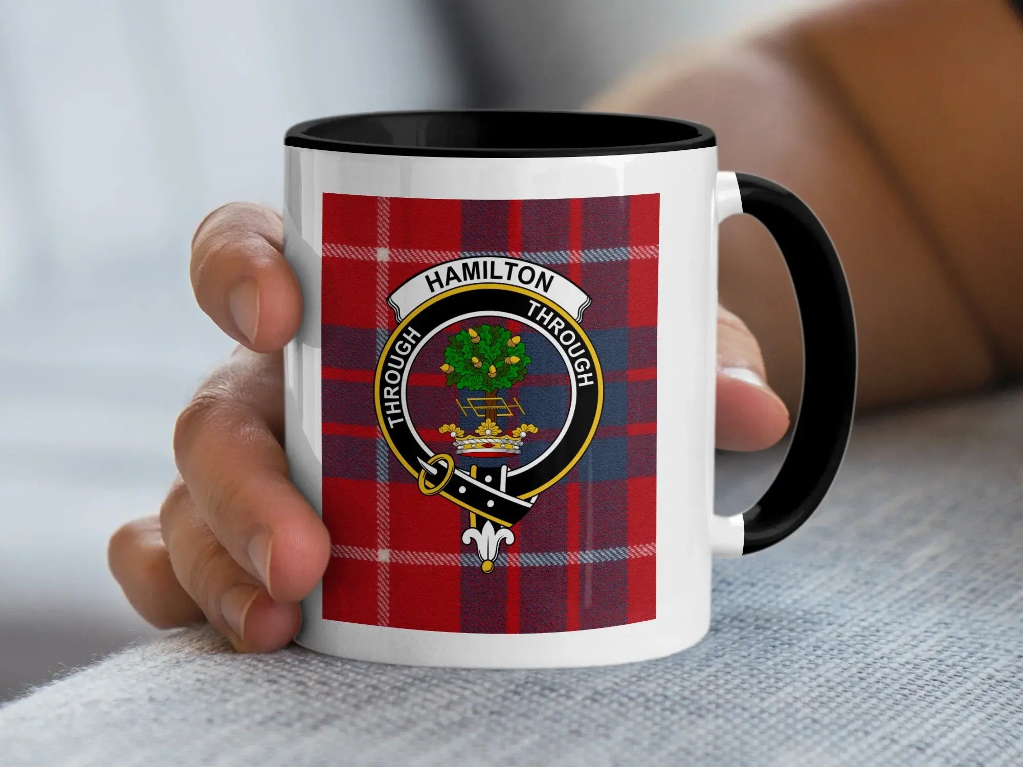 Hamilton Through and Through crest design mug — navy handle and interior, 11oz ceramic