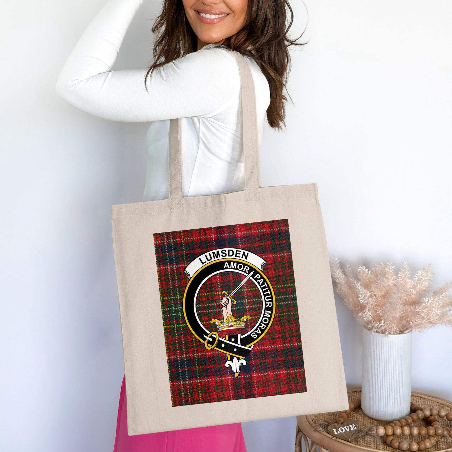 Clan Lumsden Amor Patitur Scottish Crest Tartan Tote Bag - Living Stone Gifts