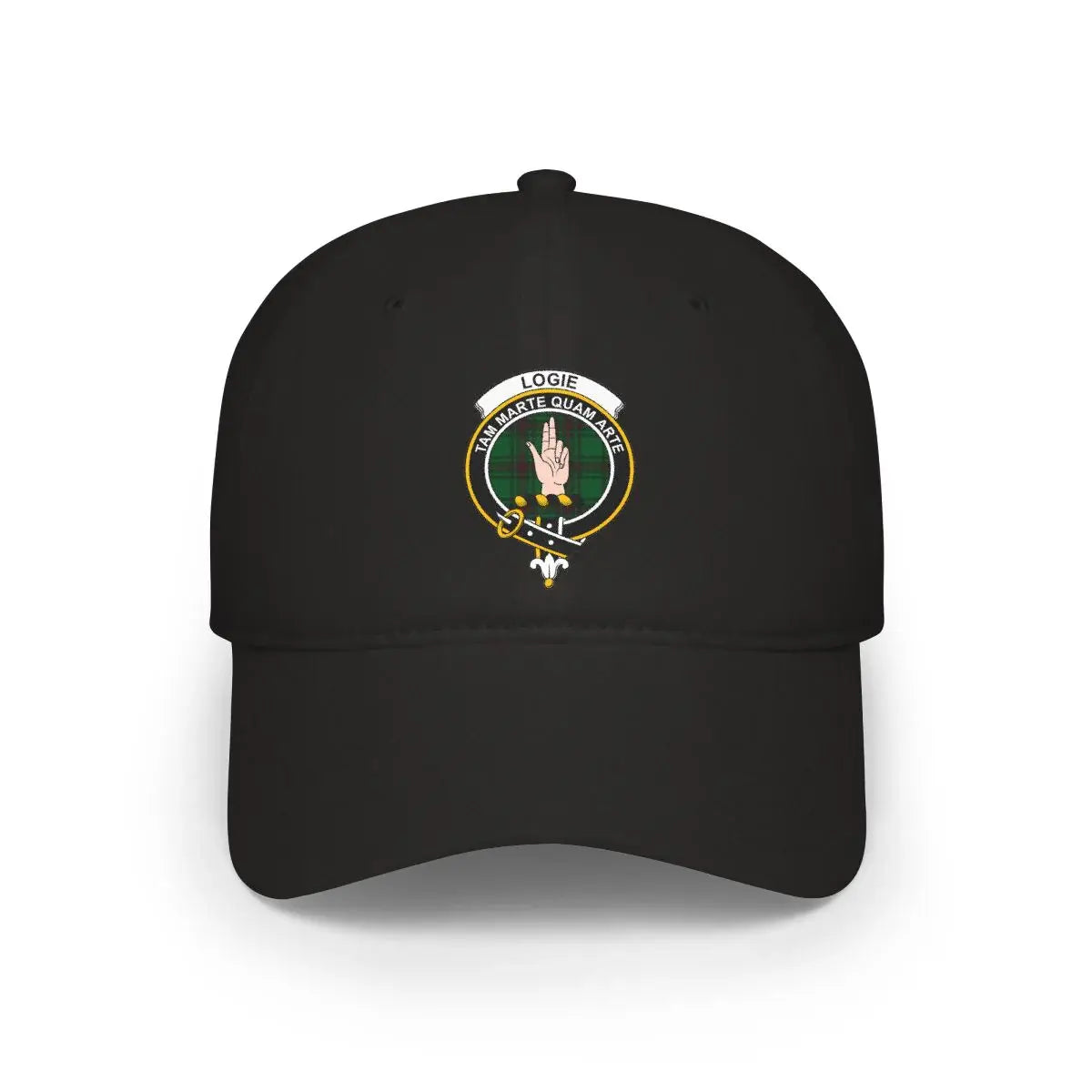 Stylish Black Logie Clan Crest Embroidered Cap