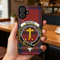 Clan Mercer tartan phone case — full 3D wrap with Crux Christi Nostra Corona crest, glossy finish