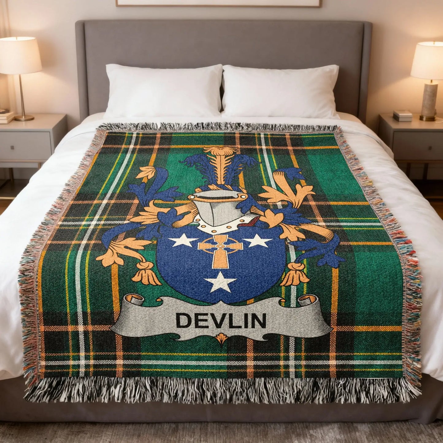 Devlin Crest Plaid Pattern Fringe Throw product type