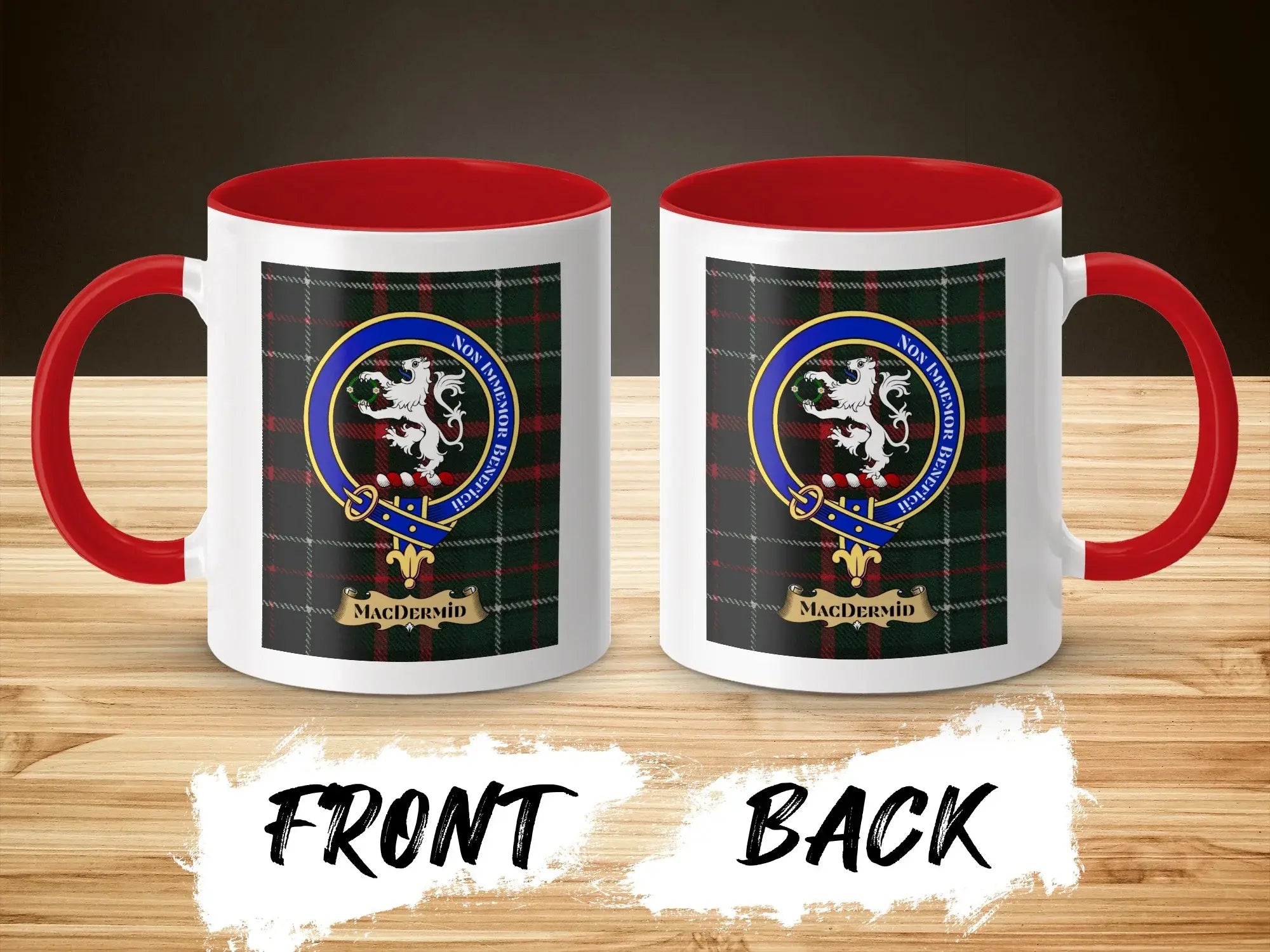 MacDermid Clan Crest Tartan Mug Front and Back Design