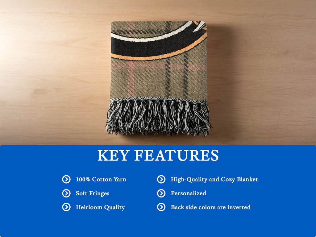 Tailyour blanket features: 100% cotton yarn, soft fringes, heirloom quality and inverted reverse colours