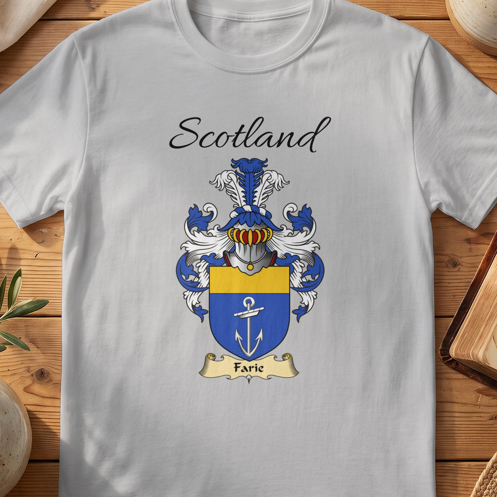 Sport Grey Farie Scottish family shield T-shirt featuring a white anchor on blue beneath a gold top band