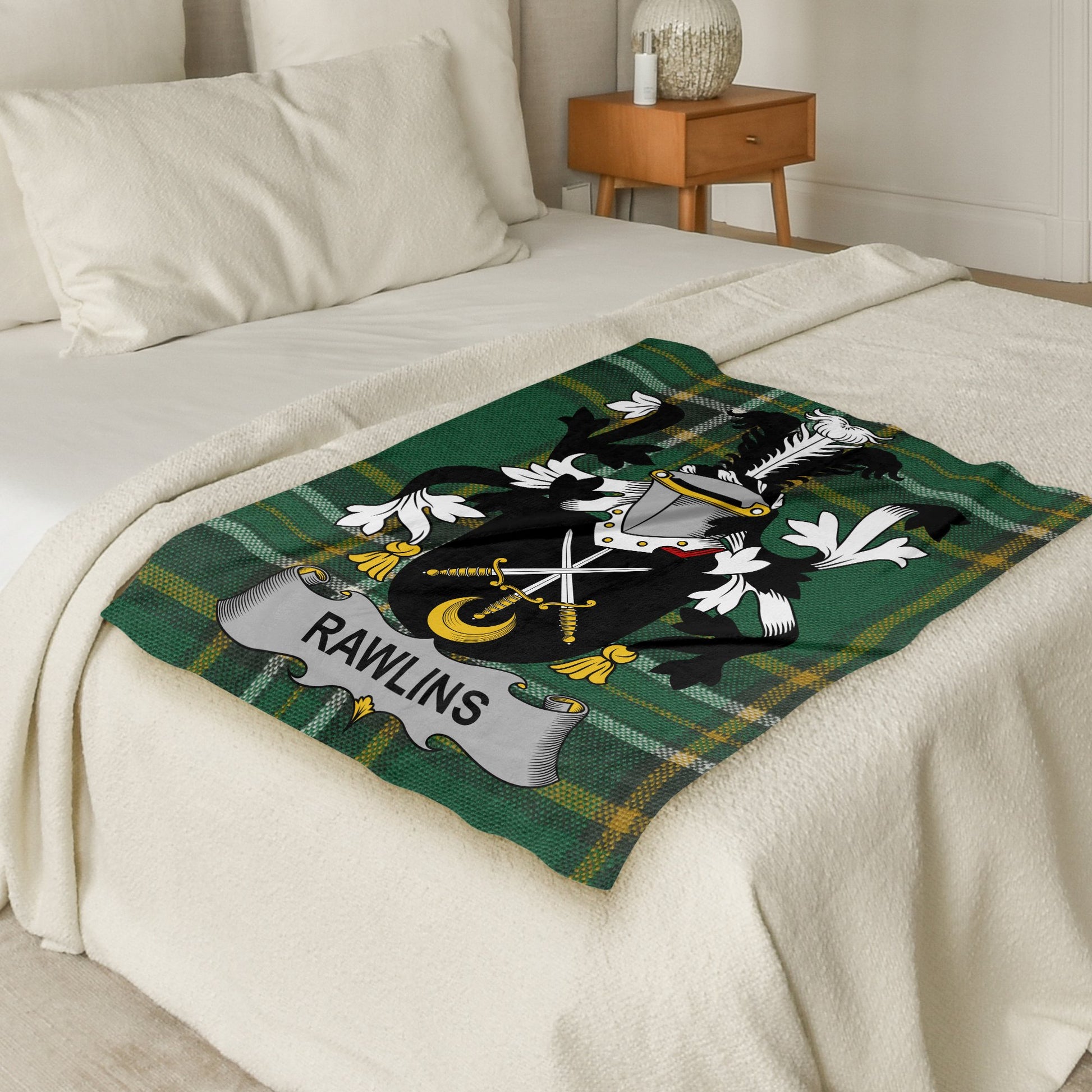 Rawlins Surname Irish Tartan Throw Blanket - Living Stone Gifts