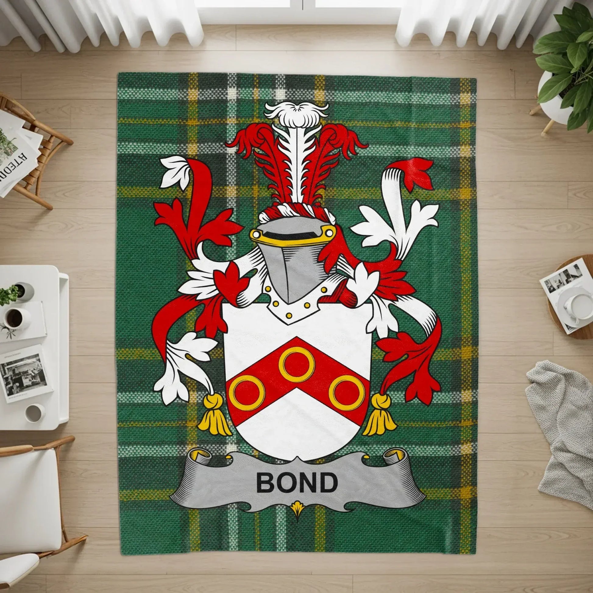Family Crest Green Plaid Rug Personalized Home Decor product