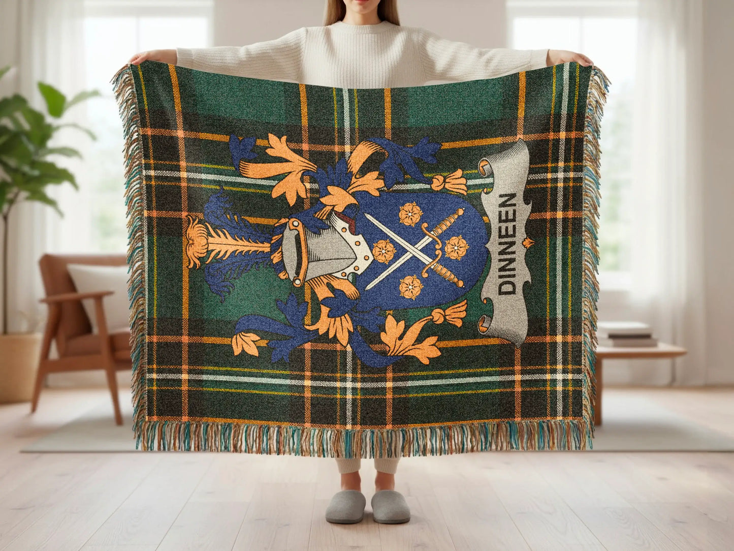 Dinneen Family Crest Plaid Woven Blanket product type