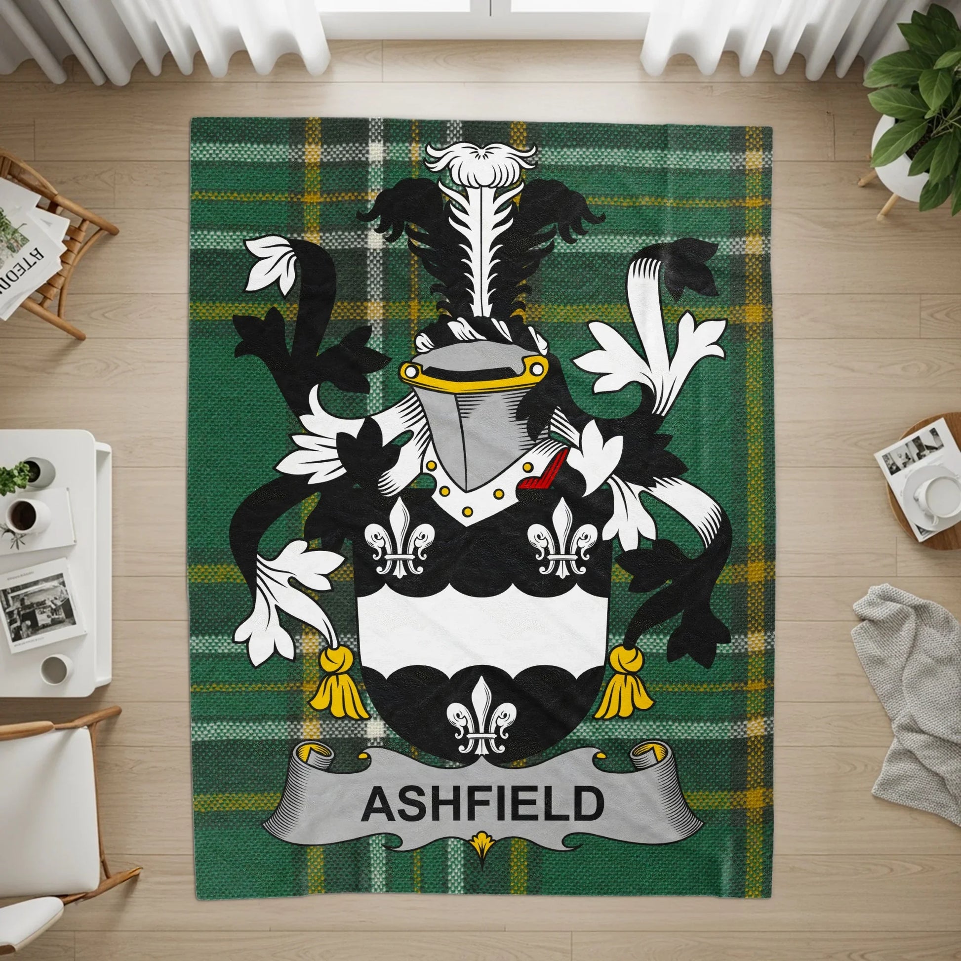 Ashfield Tartan Plaid with Crest Design Area Rug product type