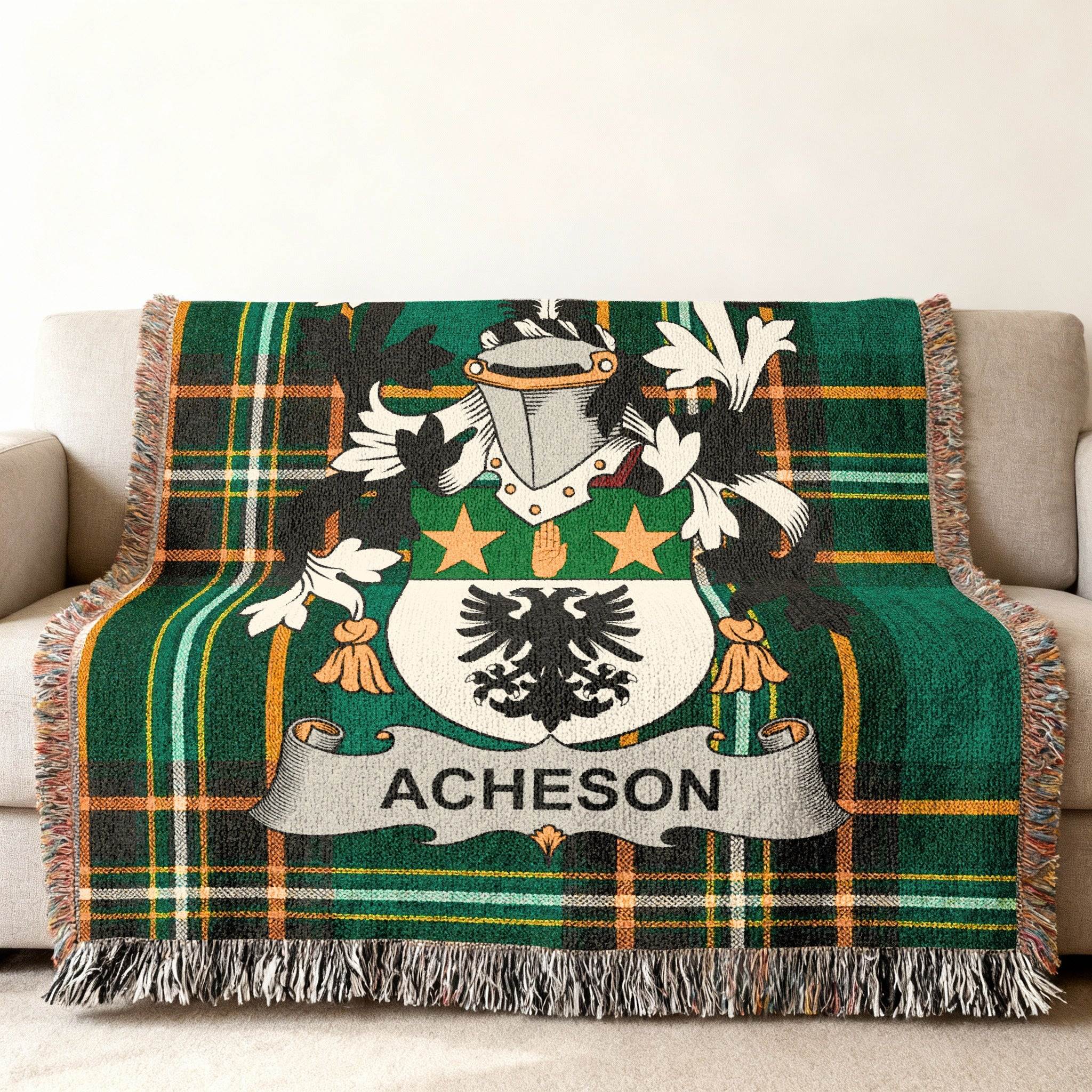 Acheson Crest Green Plaid Tartan Fringe Throw product type
