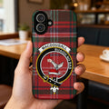 MacDougall clan crest tartan phone case — edge-to-edge plaid design with Buaidh No Bas motto