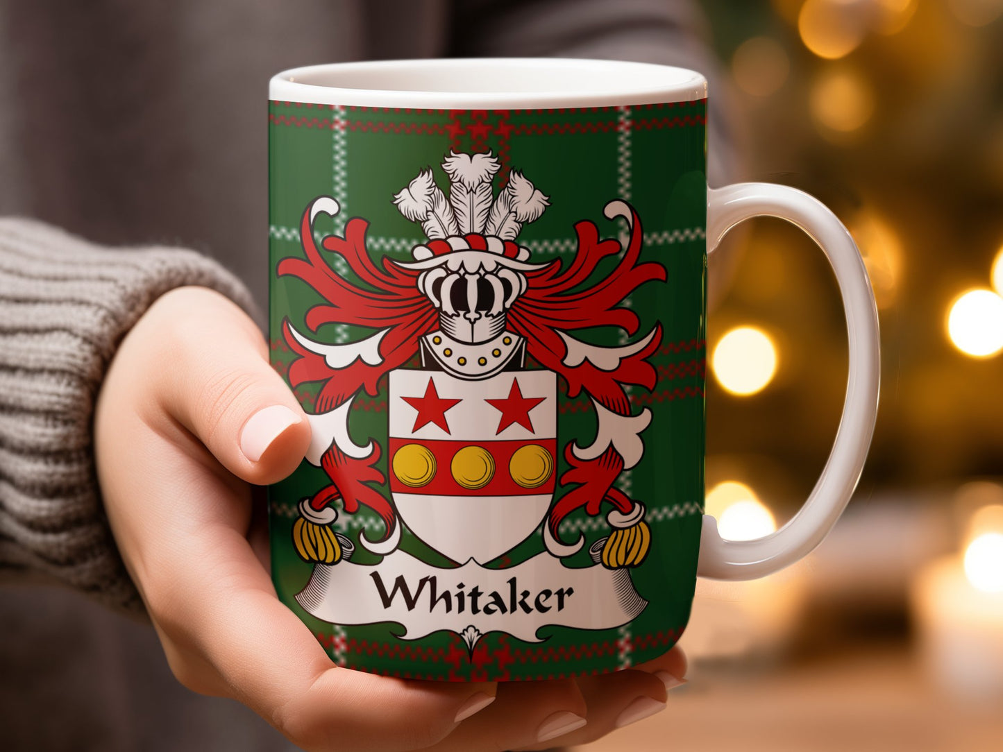 Whitaker Welsh Surname Coat of Arms Tartan Mug - Living Stone Gifts