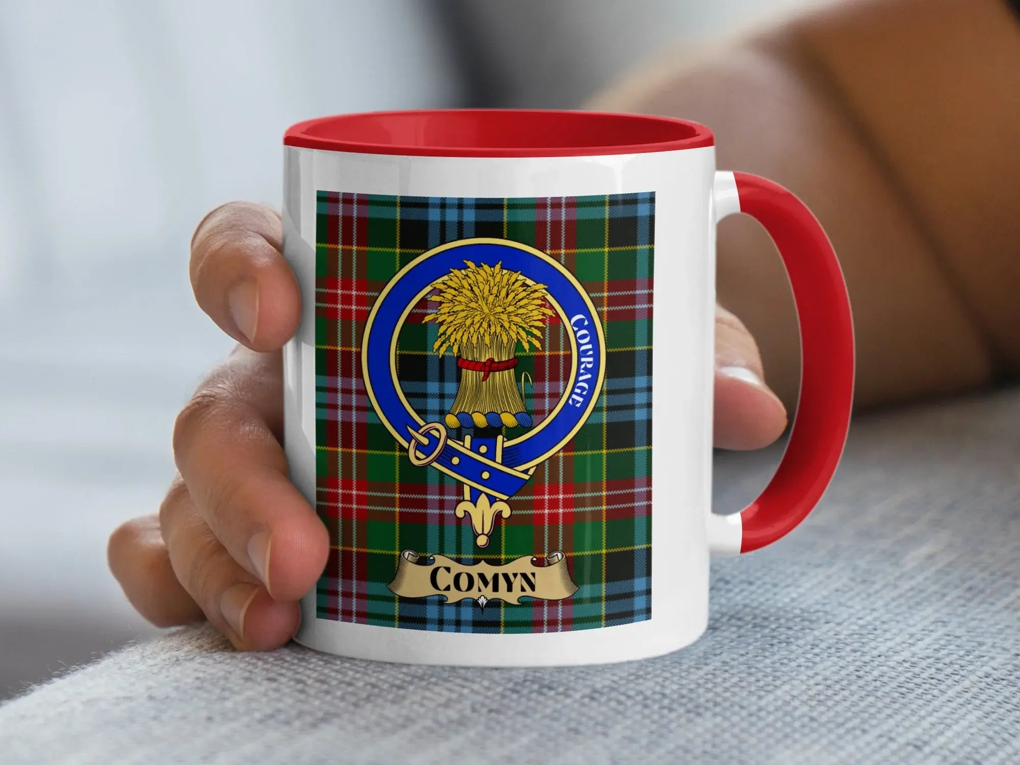 Comyn family crest ceramic mug for everyday coffee and tea