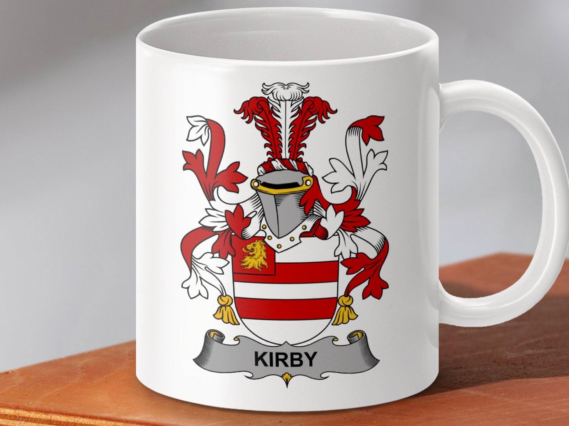 Kirby Family Irish Coat of Arms Surname Shield Crest Mug - Celtic Ancestry Gifts