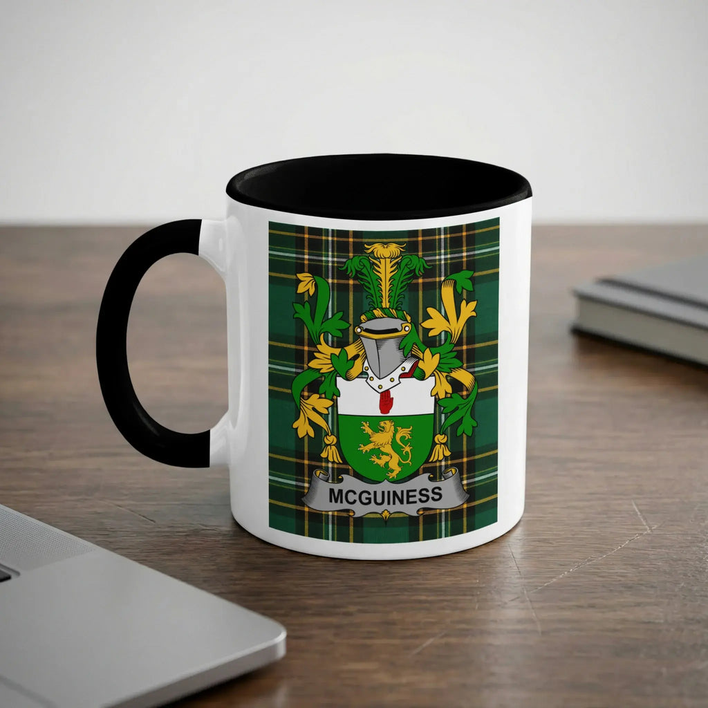 McGuinness Irish heritage mug with black handle and family crest