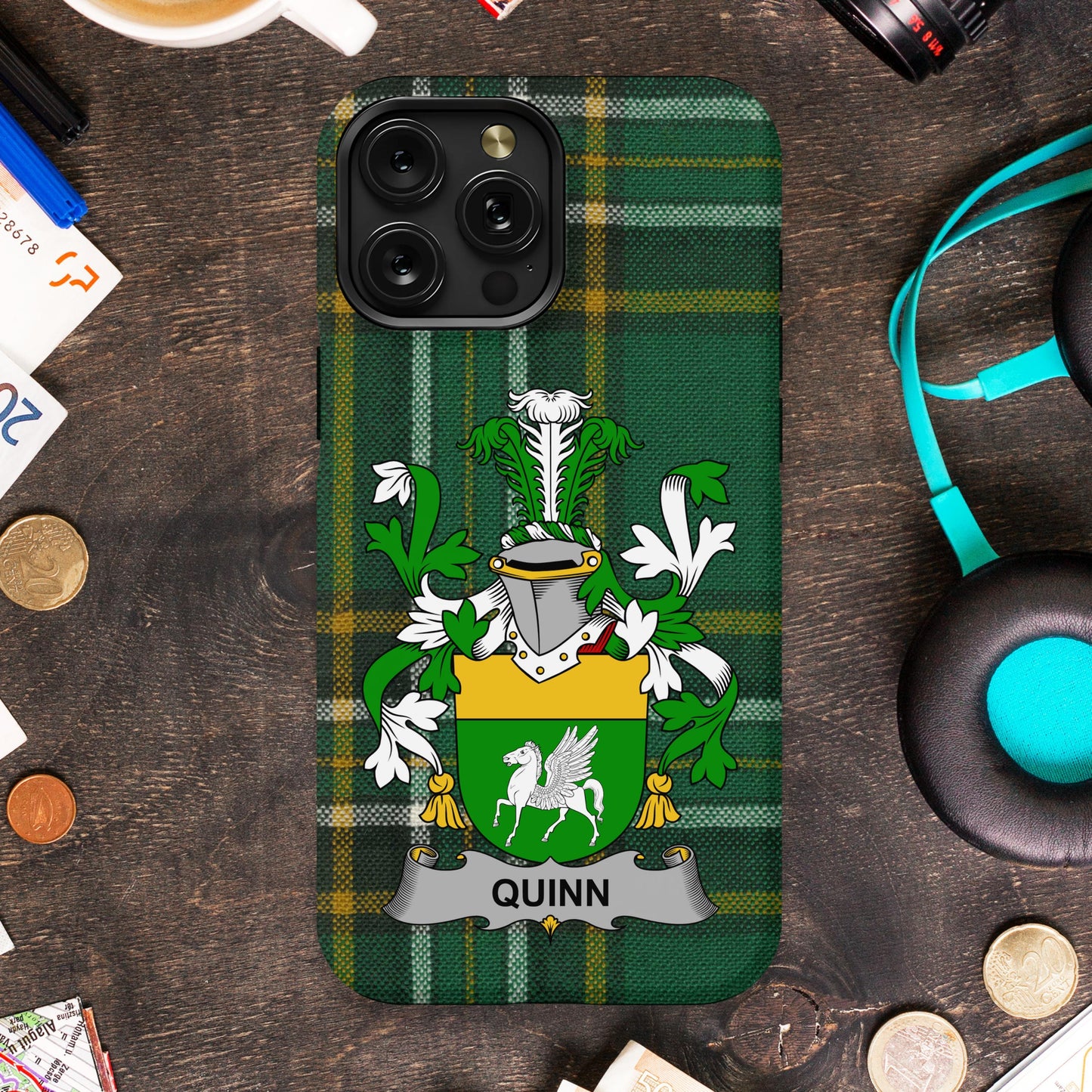 Quinn Irish Surname Family Crest Cell phone cover - Celtic Ancestry Gifts