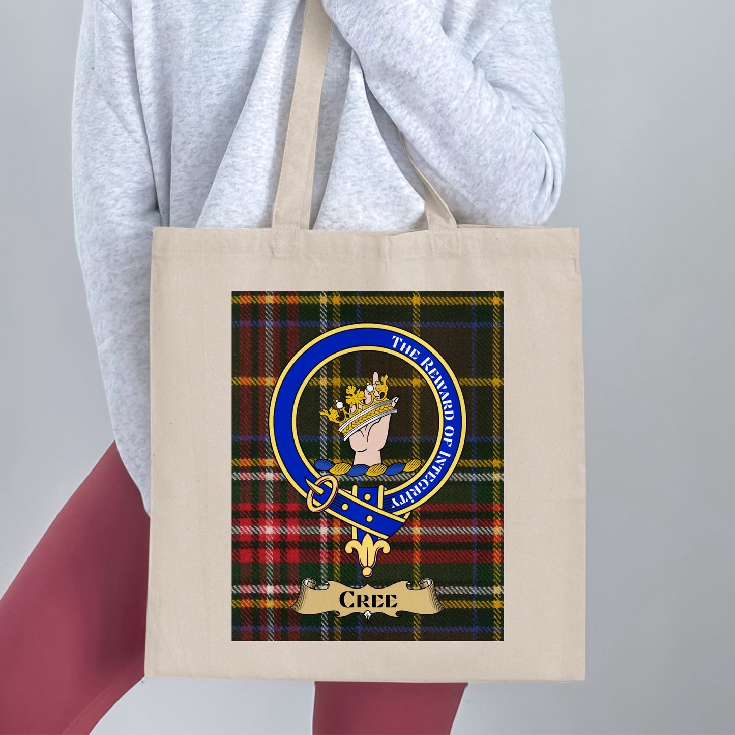 Cree clan scottish tartan design with crest Tote Bag - Living Stone Gifts