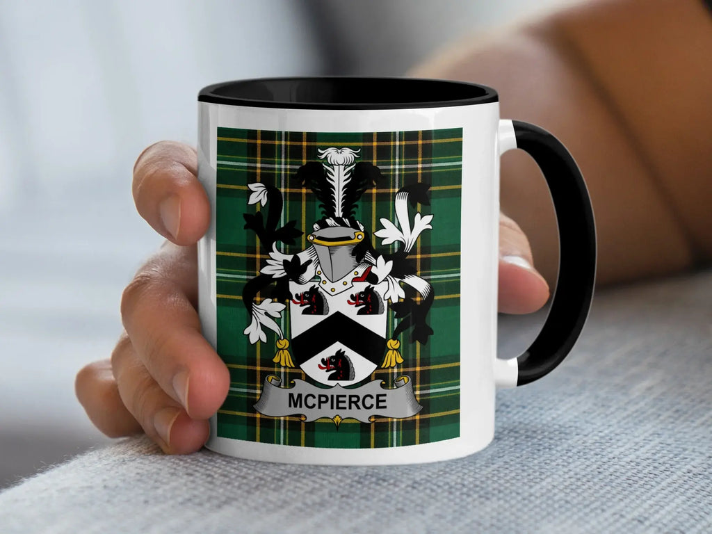 McPierce Irish family crest black accent mug