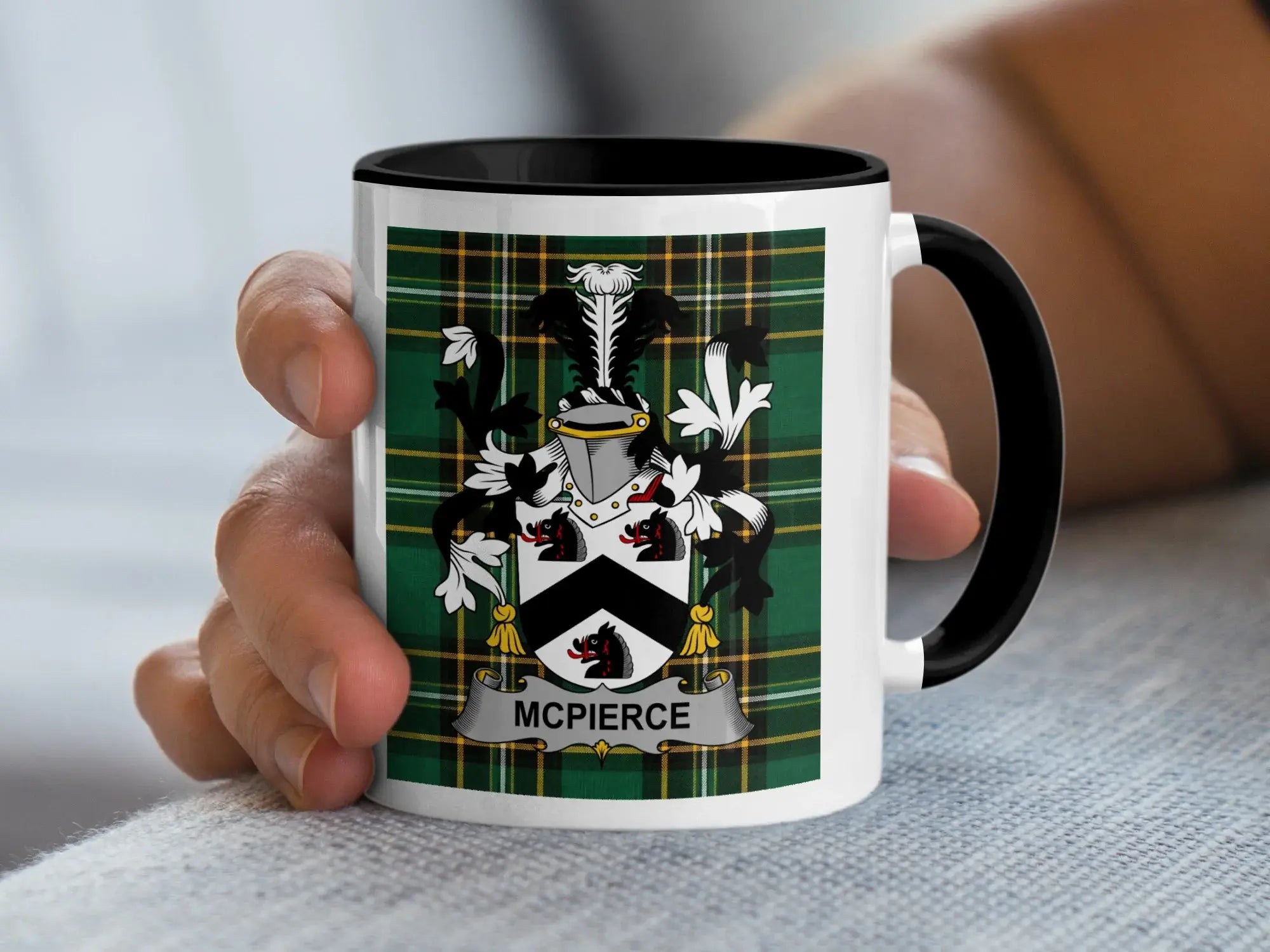 McPierce Irish family crest black accent mug