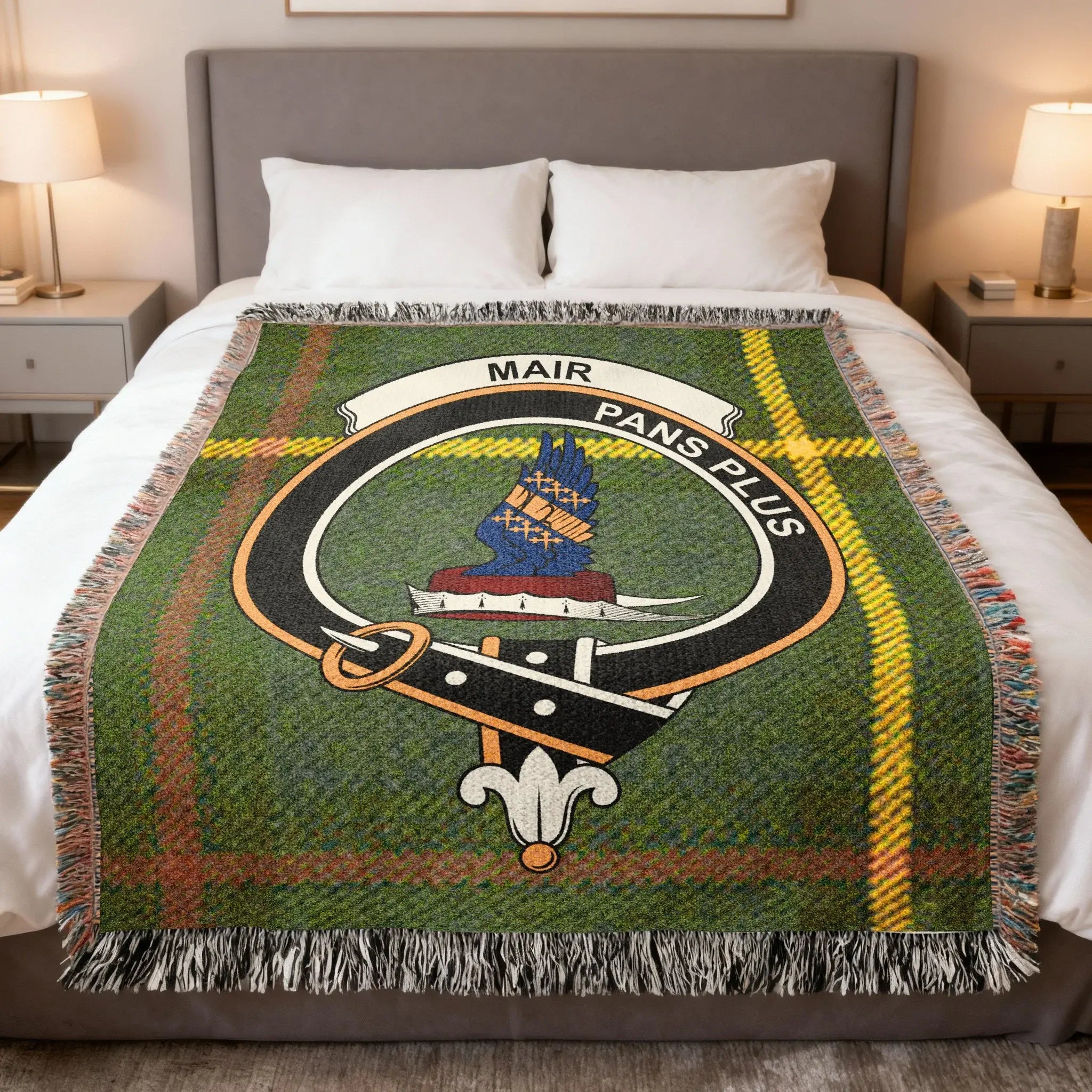 Mair Pans Plus Crest Green Tartan Pattern Throw Blanket