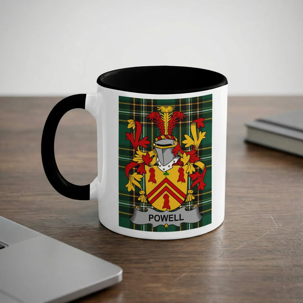 Powell Irish heritage mug with black interior and surname crest