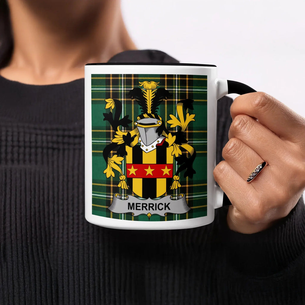 Merrick Irish heritage mug with black handle and interior
