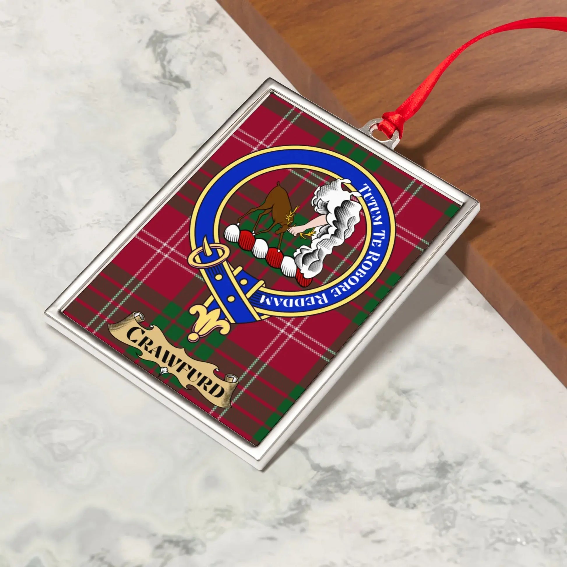 Crawford Crest Tartan Pattern Metal Ornament product