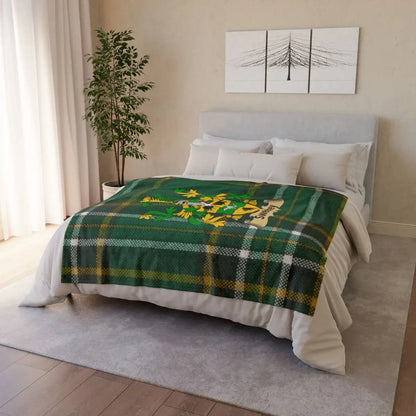 Green Plaid Blanket with Floral Pattern bedding product