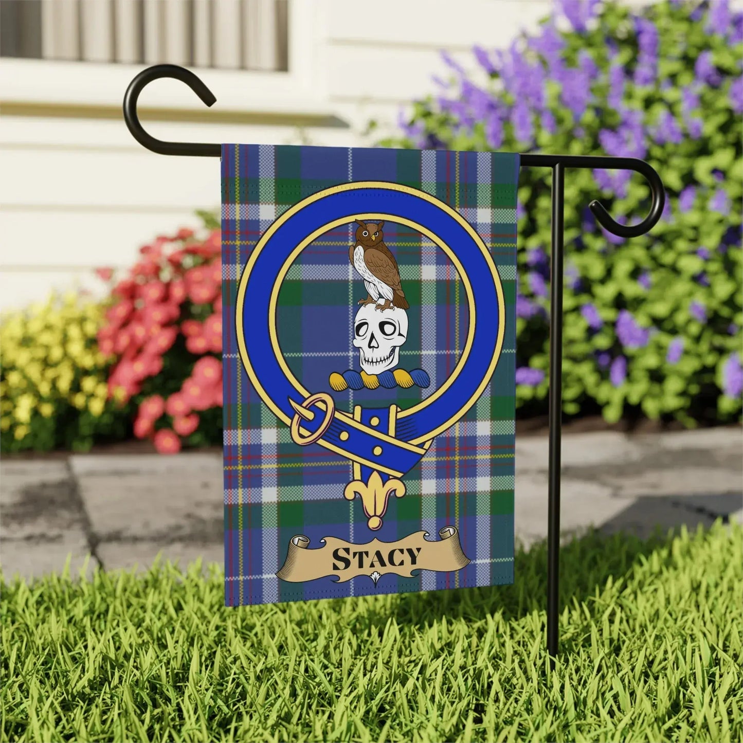 Personalized Family Crest Plaid Garden Flag Product