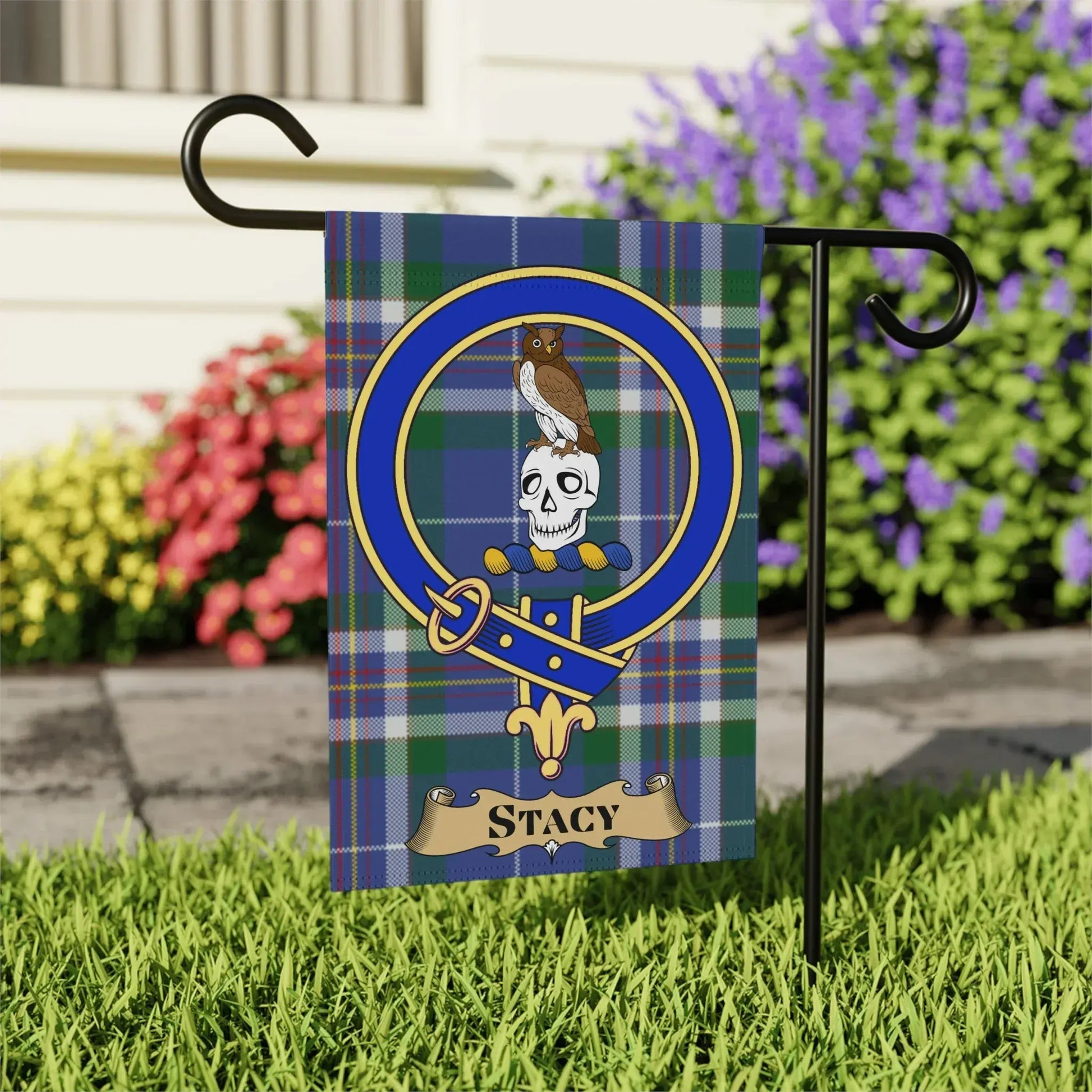 Personalized Family Crest Plaid Garden Flag Product