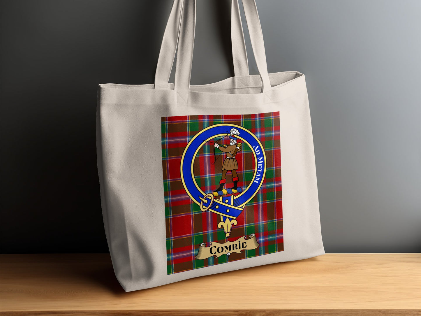 Comrie Clan Crest with Traditional Tartan Design Tote Bag - Living Stone Gifts