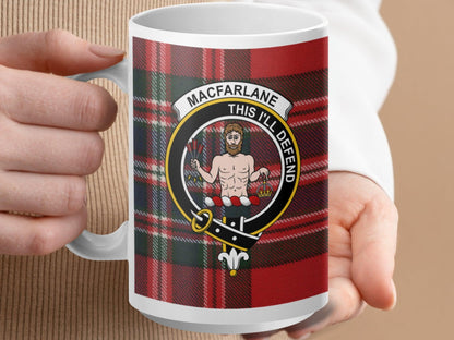 Macfarlane Clan Crest and Tartan Plaid Design Mug - Living Stone Gifts