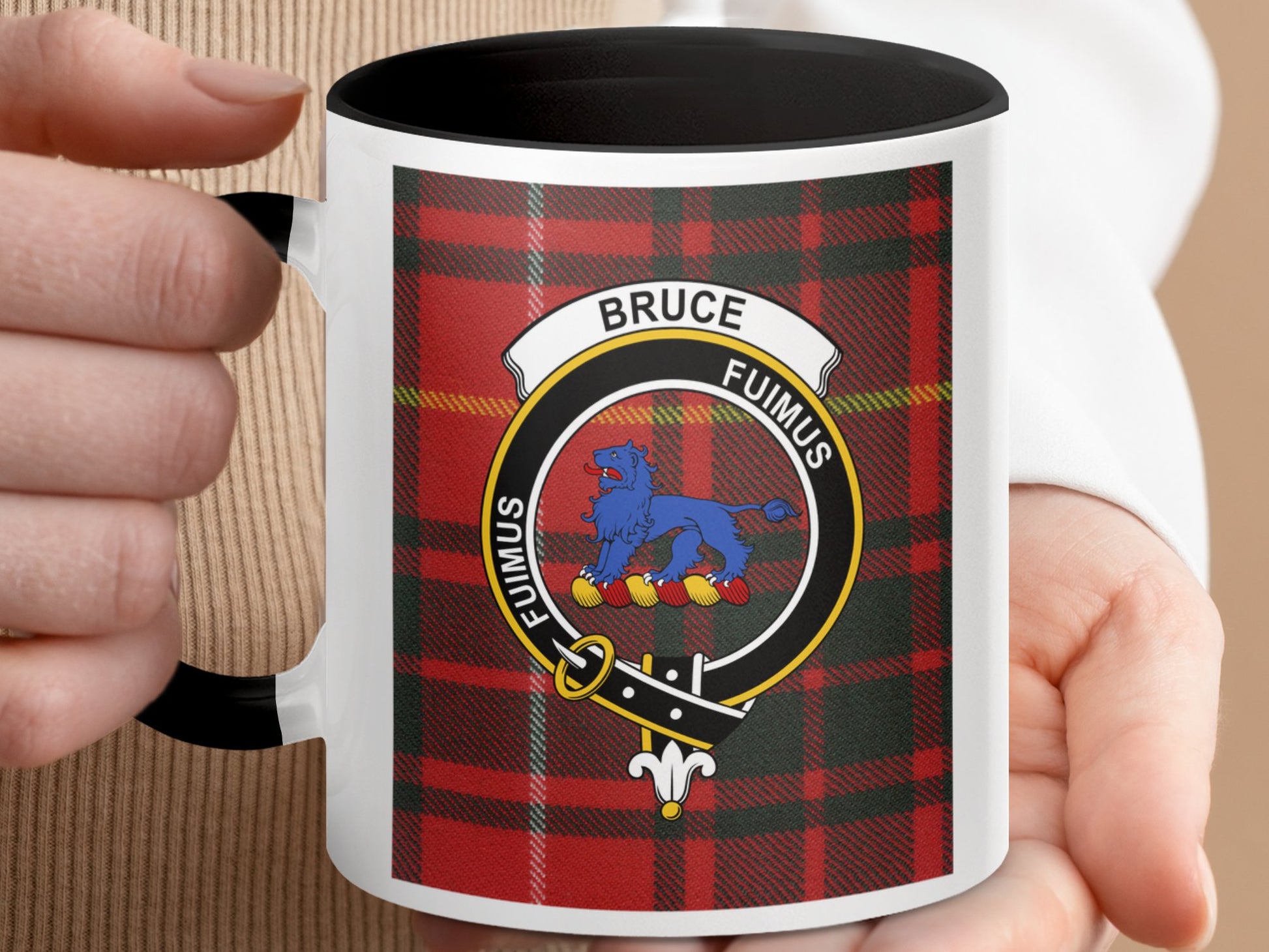 Scottish Red Plaid Bruce Clan Fumos Family Crest Mug - Living Stone Gifts