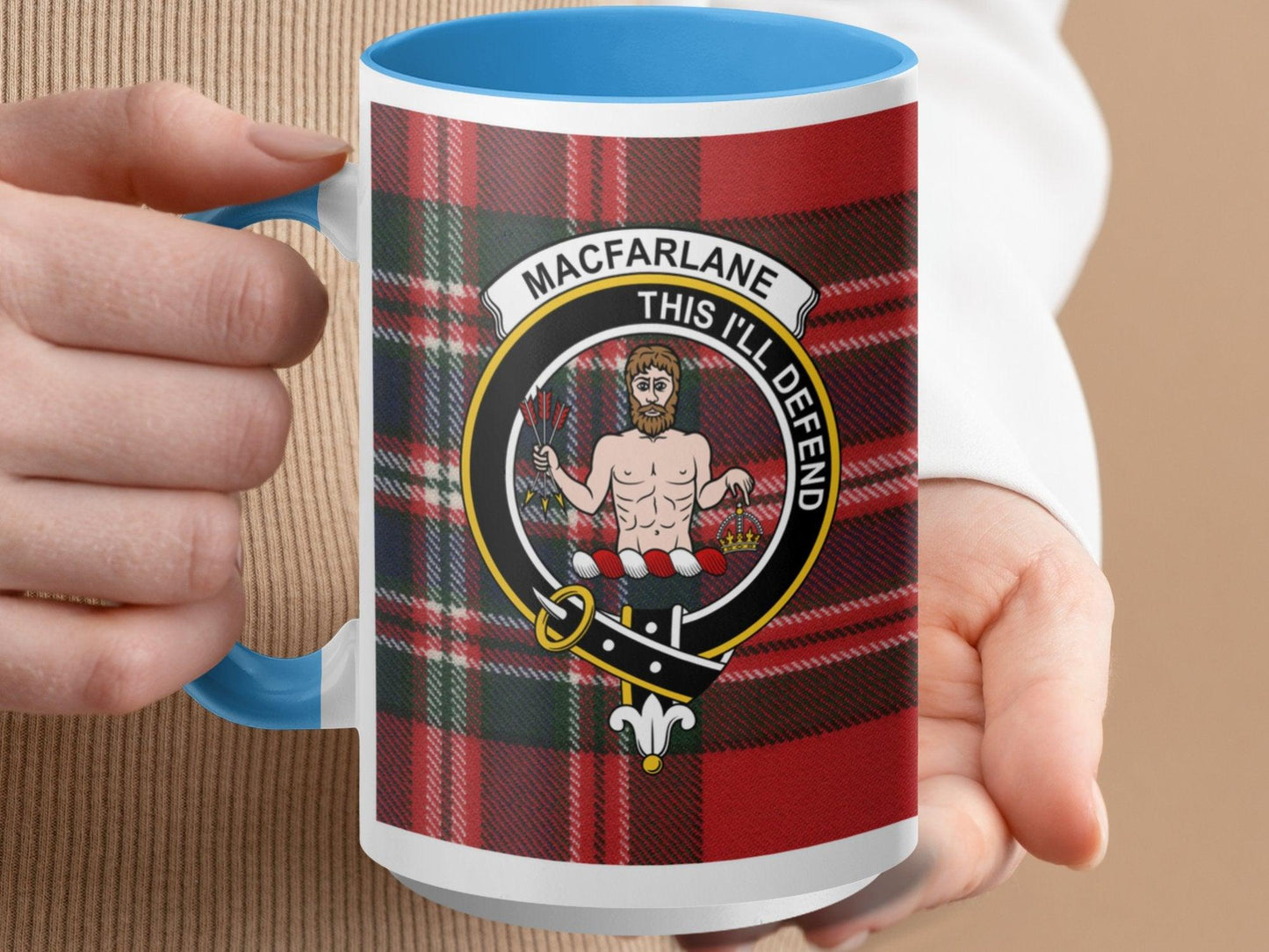 Macfarlane Clan Crest and Tartan Plaid Design Mug - Living Stone Gifts