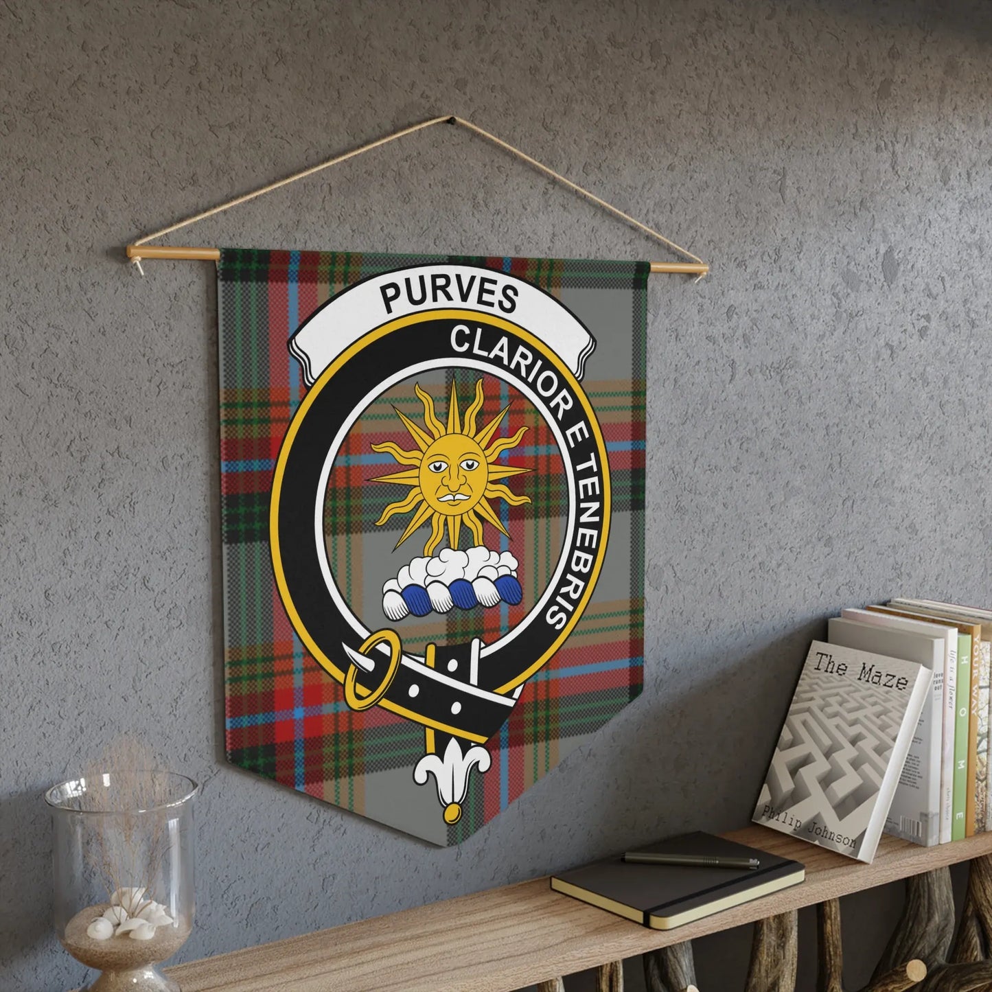 Purves Clan Motto Crest on Tartan Design Wall Hanging product