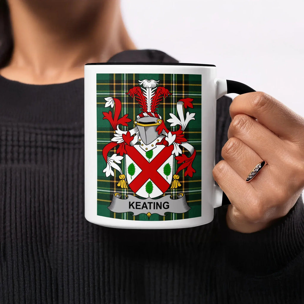 Keating Irish heritage mug with black handle and interior