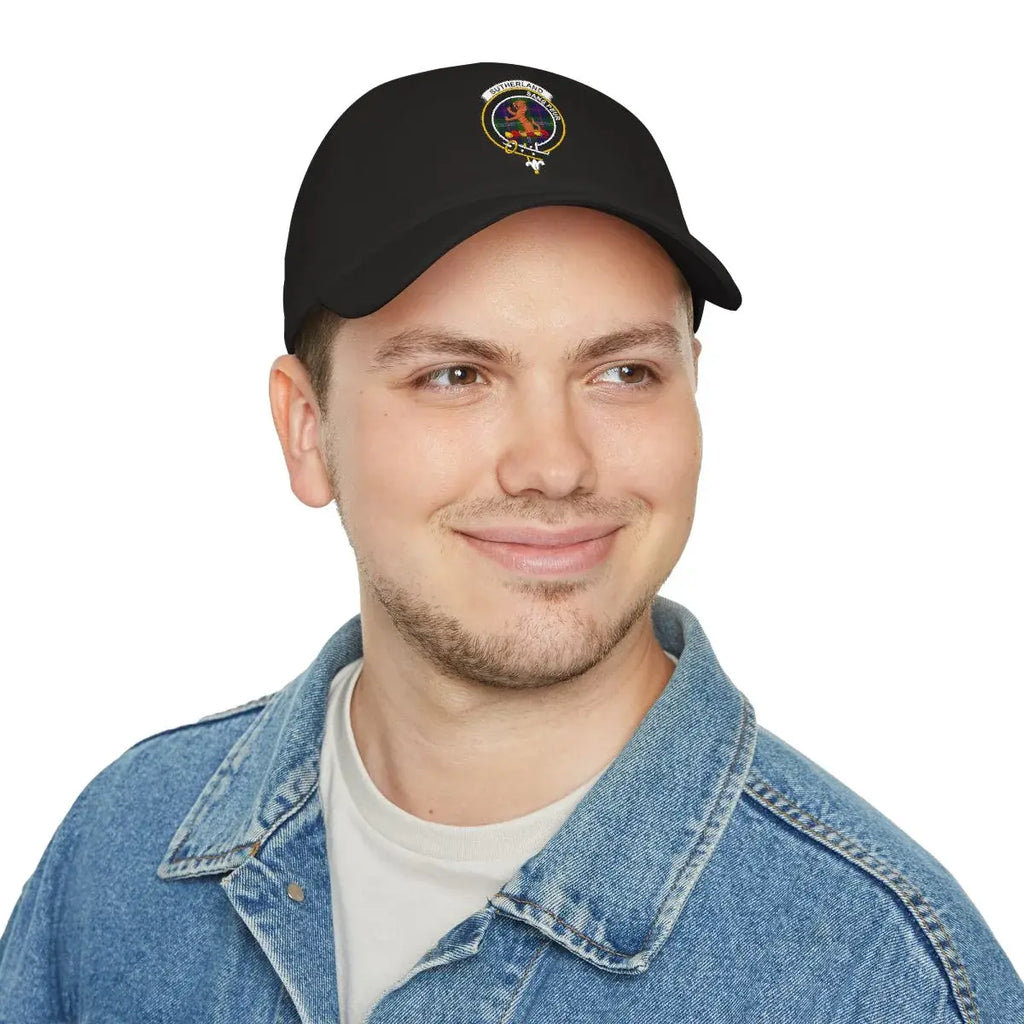Clan Sutherland crest tartan cap in black — low-profile cotton Scottish clan hat