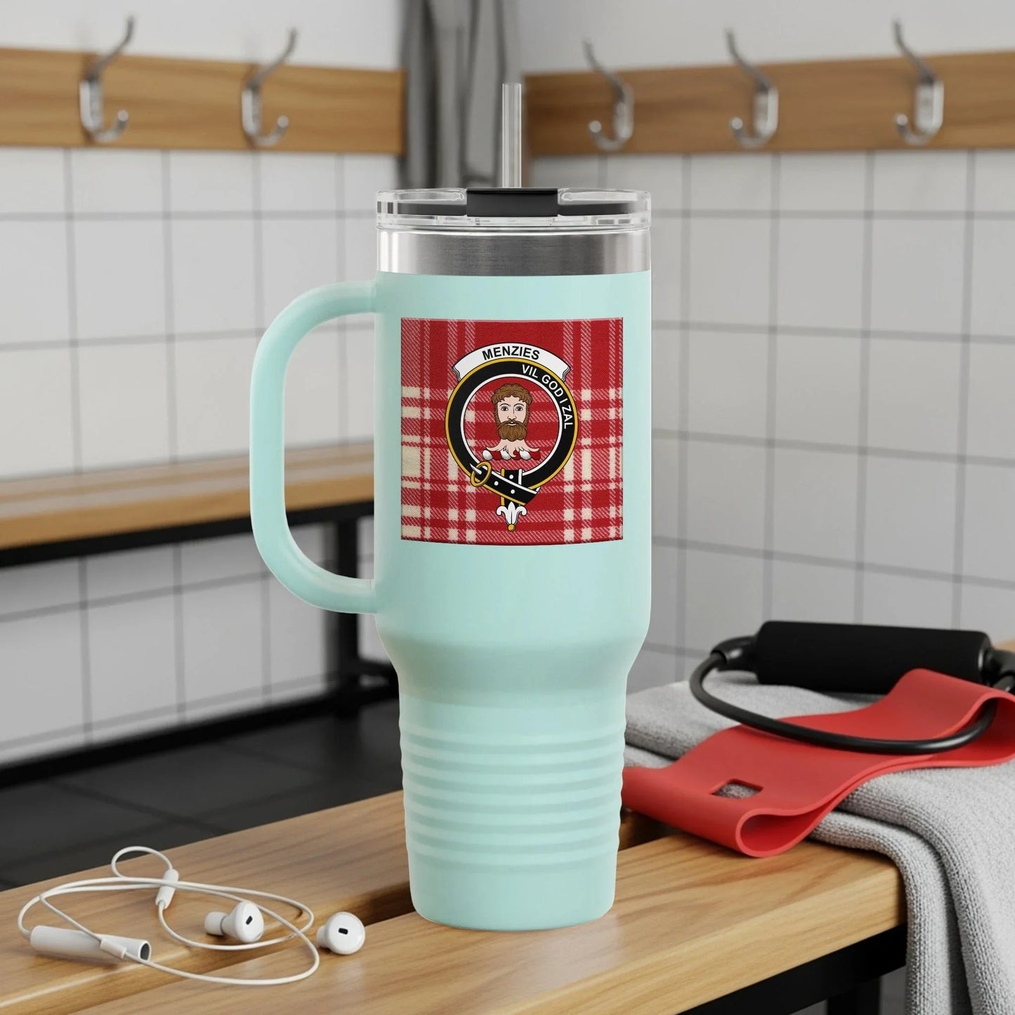 Plaid Design Travel Mug Keeps Drinks Hot Cold Product