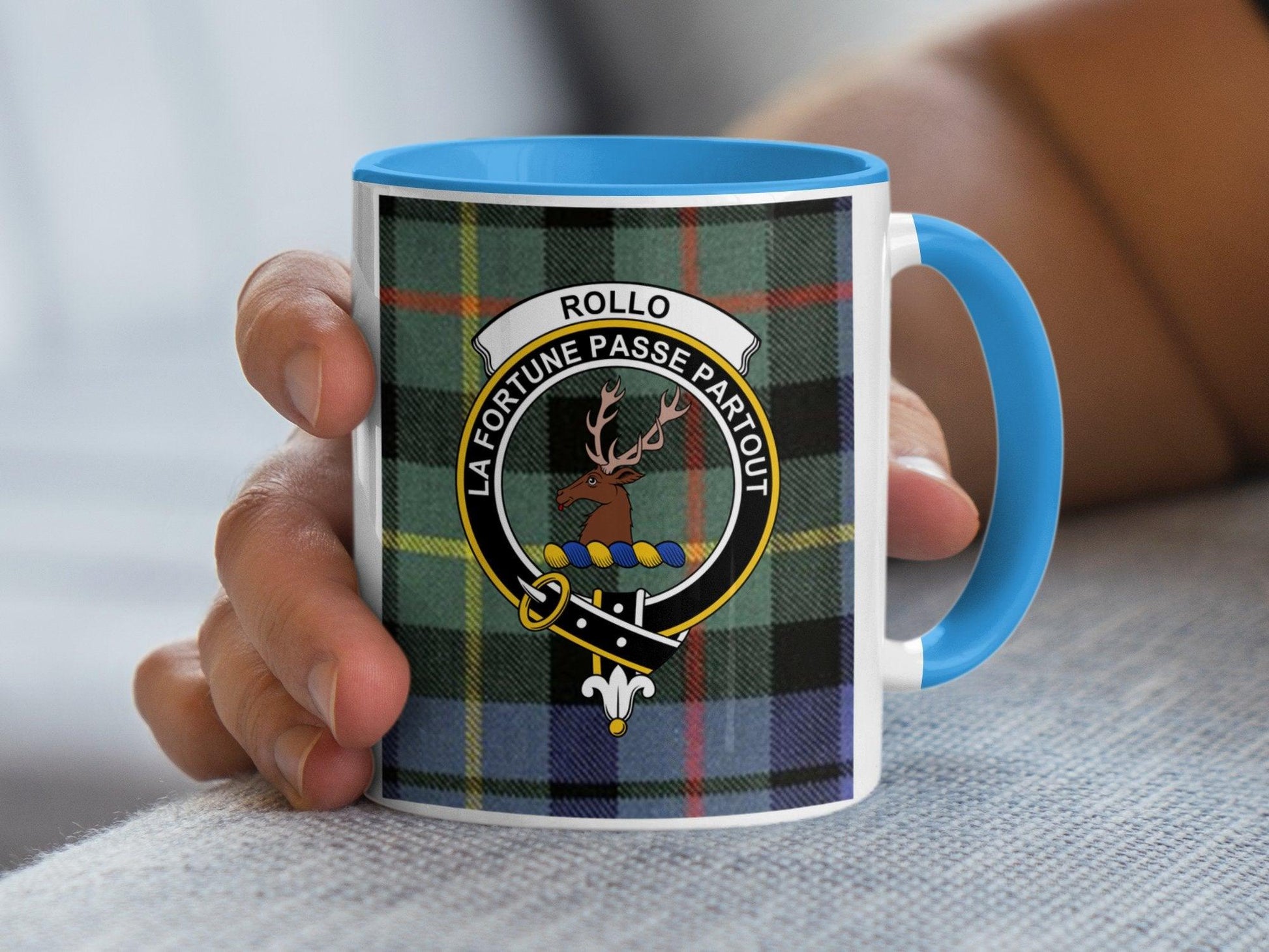 Rollo Scottish Clan Crest Tartan Pattern Designer Mug - Living Stone Gifts