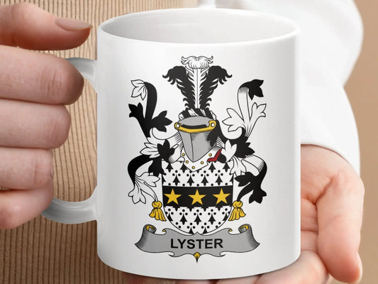 Lyster Surname Irish Family Crest Mug - Celtic Ancestry Gifts