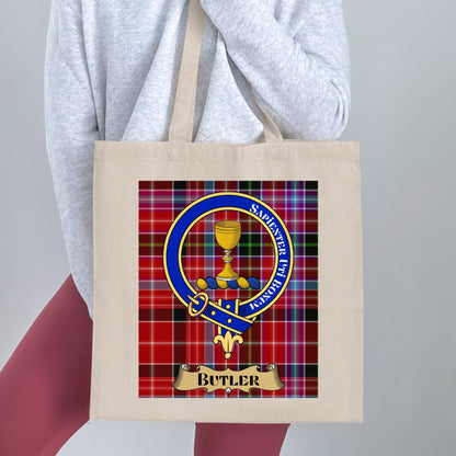 Butler Clan Scottish Tartan Crest Design Tote Bag - Living Stone Gifts