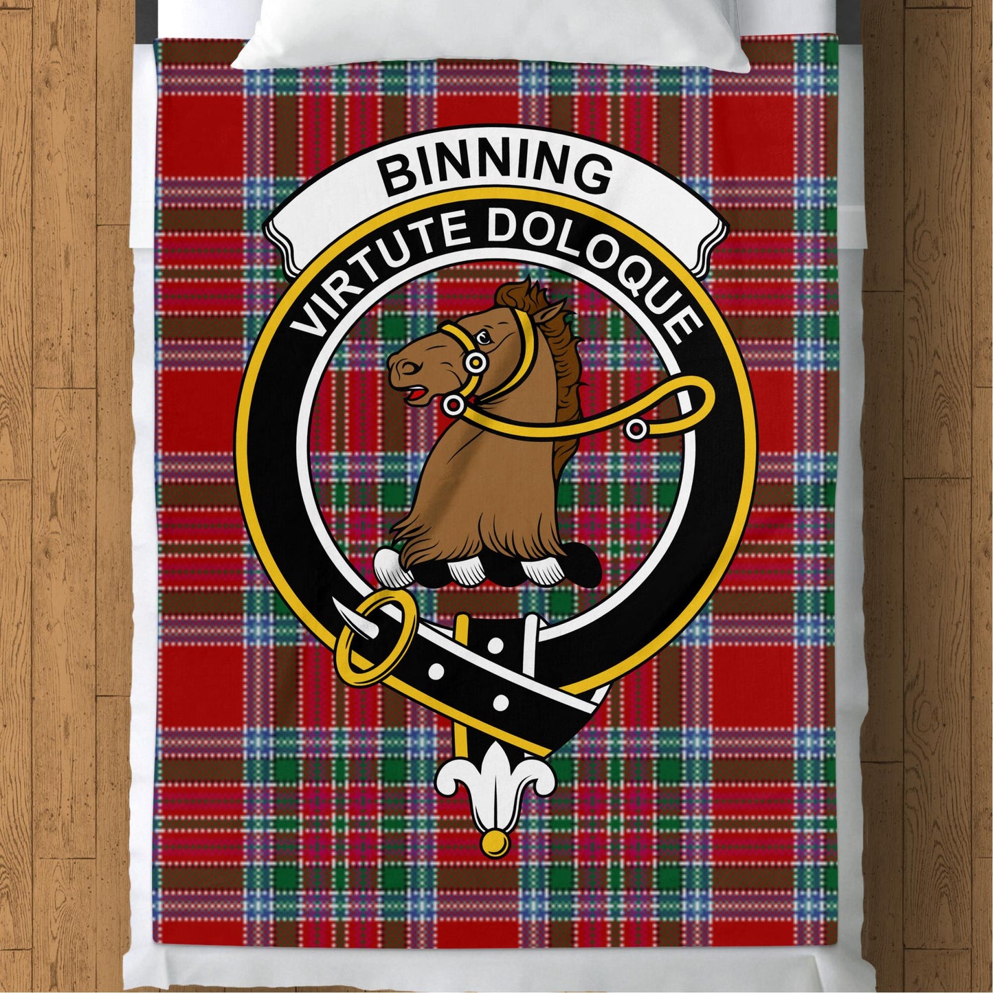 Binning Virtute Doloque Scottish Tartan Crest Throw Blanket - Living Stone Gifts