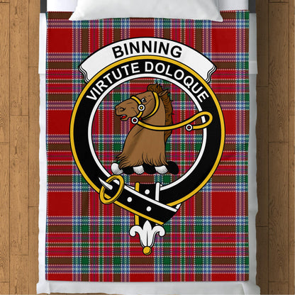 Binning Virtute Doloque Scottish Tartan Crest Throw Blanket - Living Stone Gifts