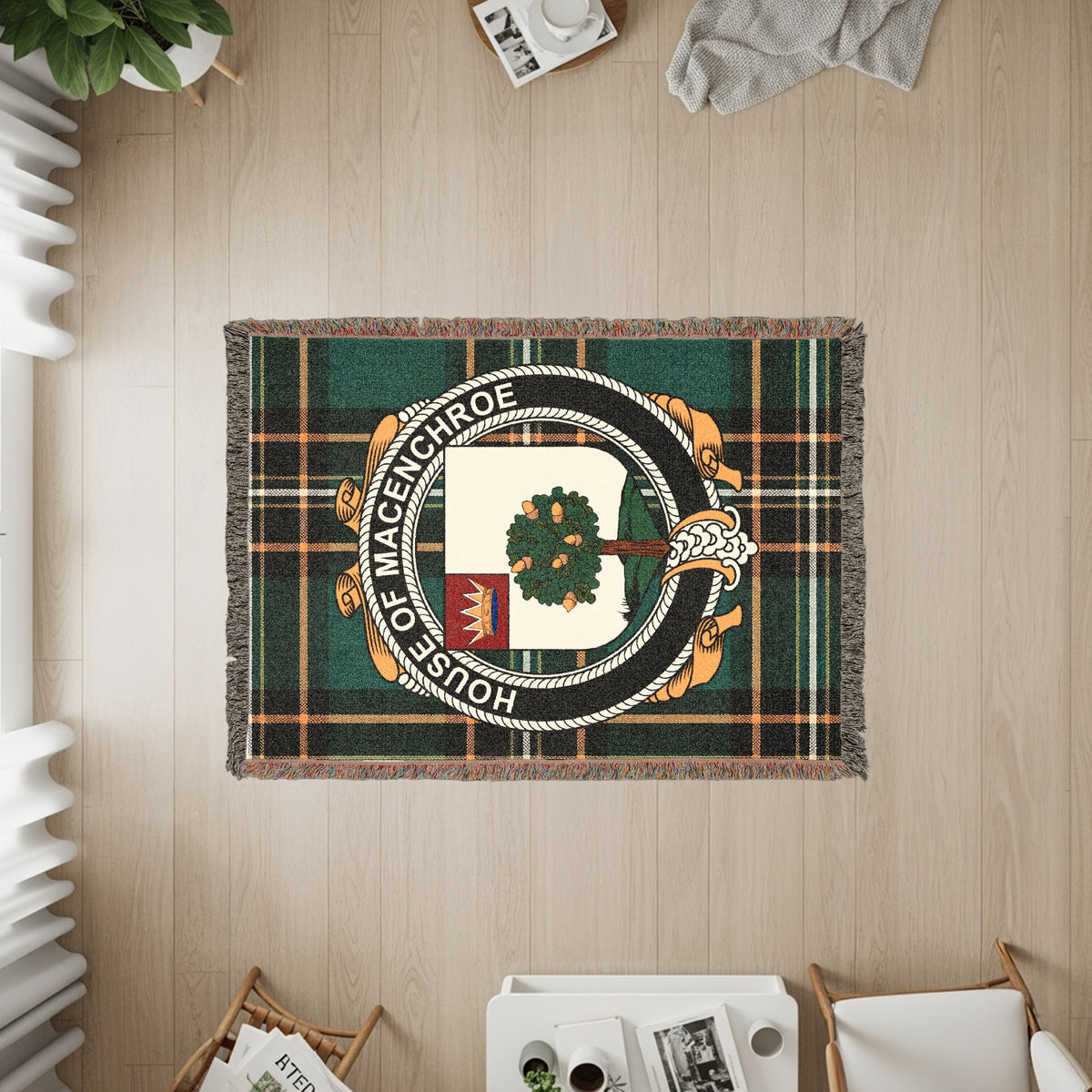 MacEnroe Irish heritage woven throw with family crest emblem