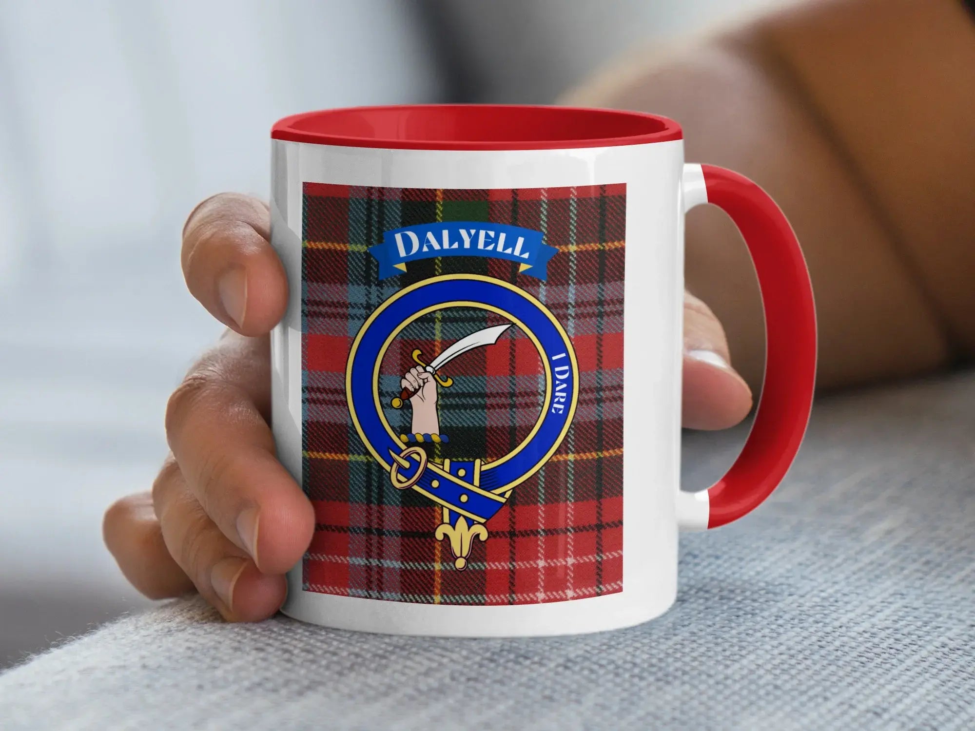 Dalyell family crest ceramic mug for everyday coffee and tea
