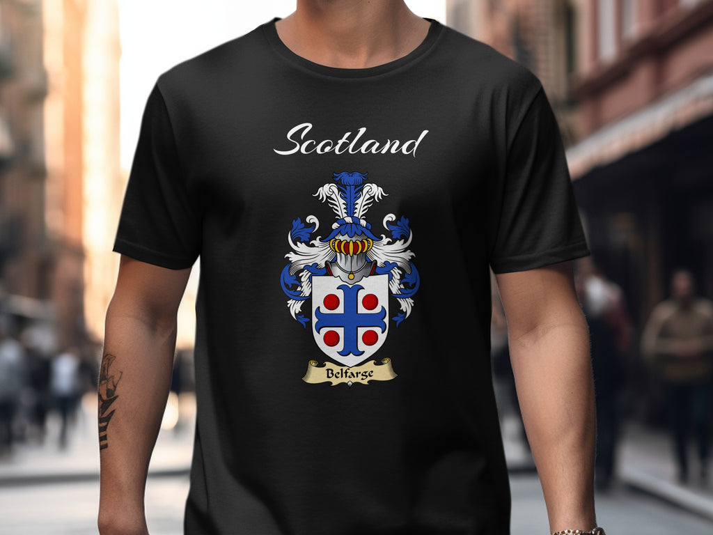 Belfarge Scottish family shield design on Black T-shirt