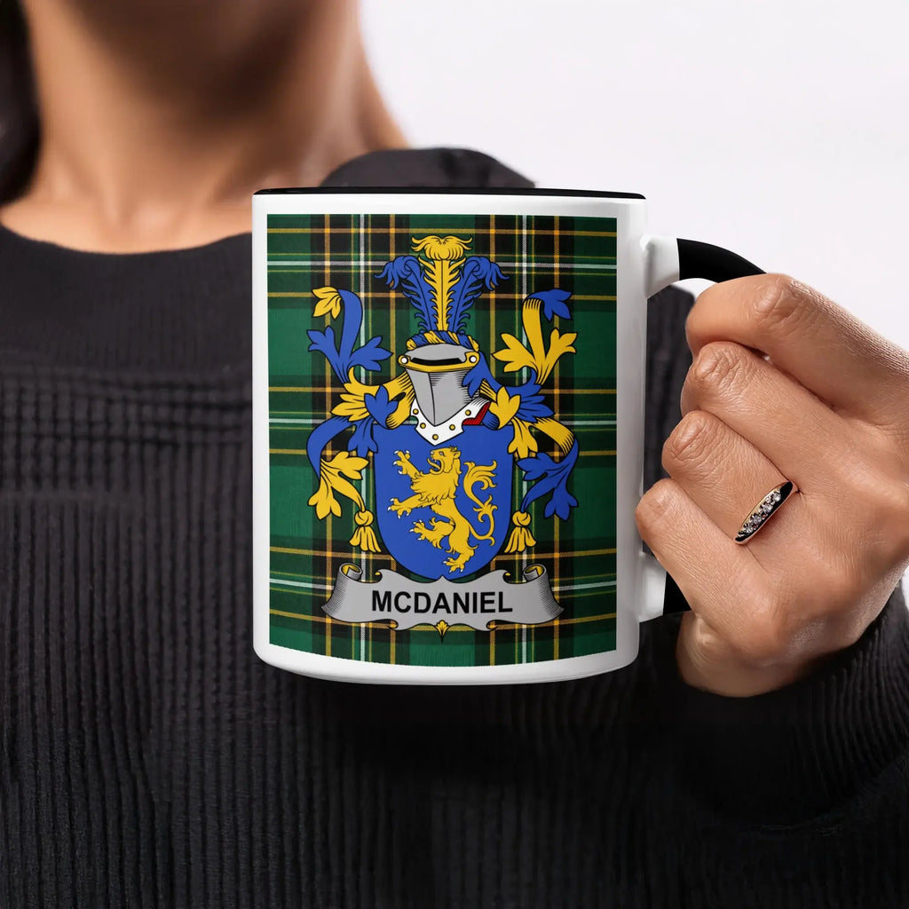 McDaniel Irish heritage mug with black handle and interior
