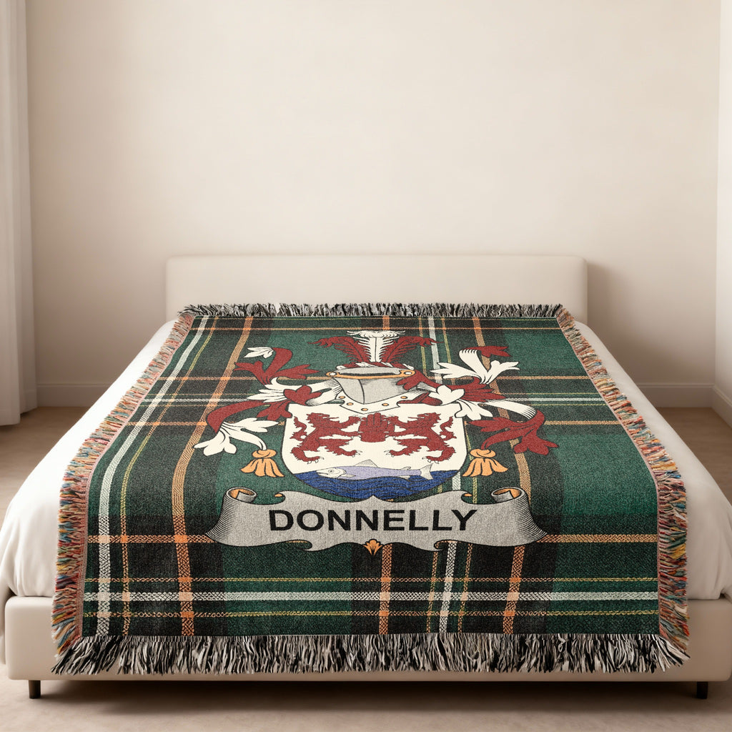 Donnelly family crest emblem blanket displayed as home decor