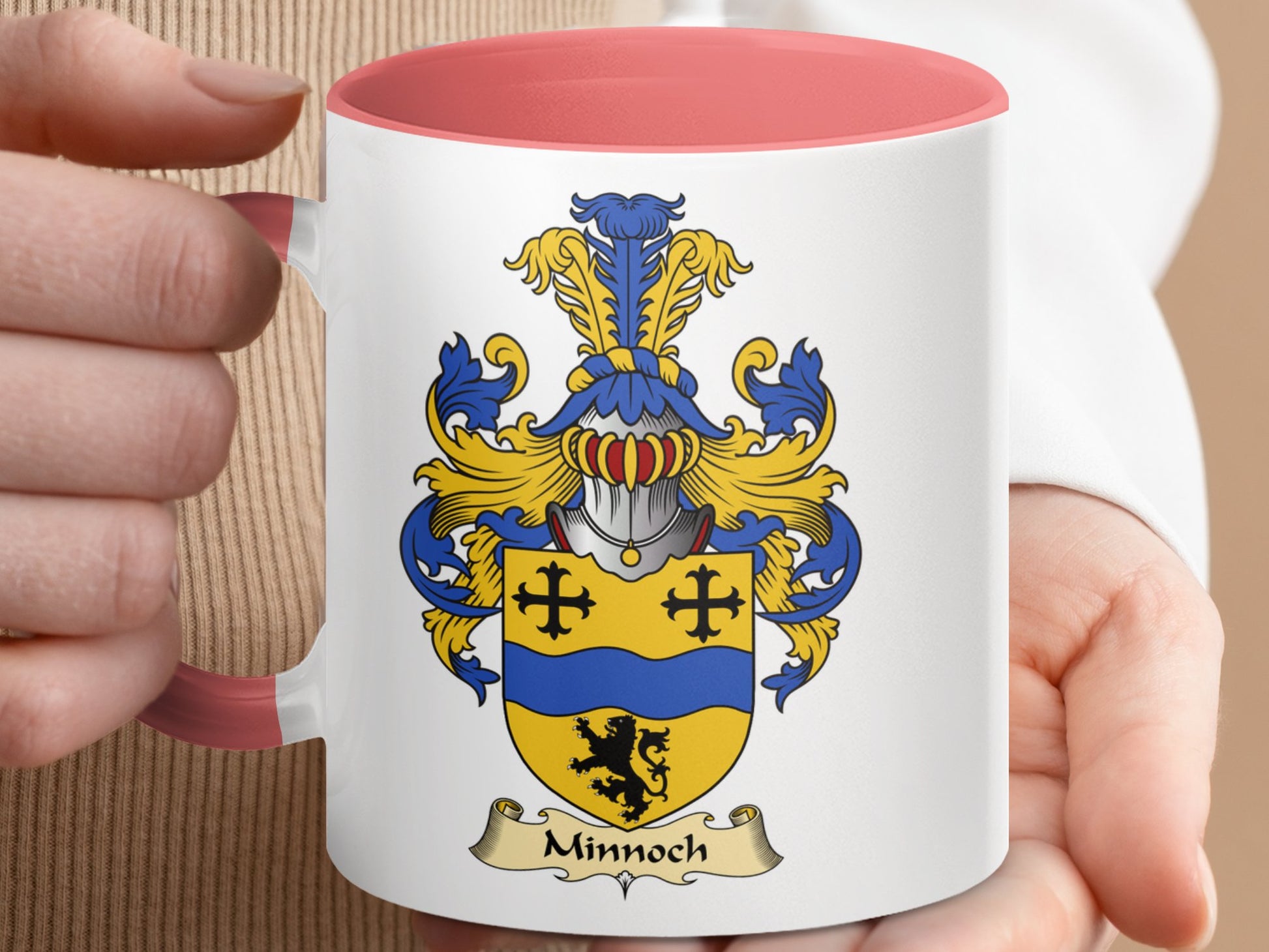 Minnoch Family Crest Coat of Arms Accent Coffee Mug - Living Stone Gifts